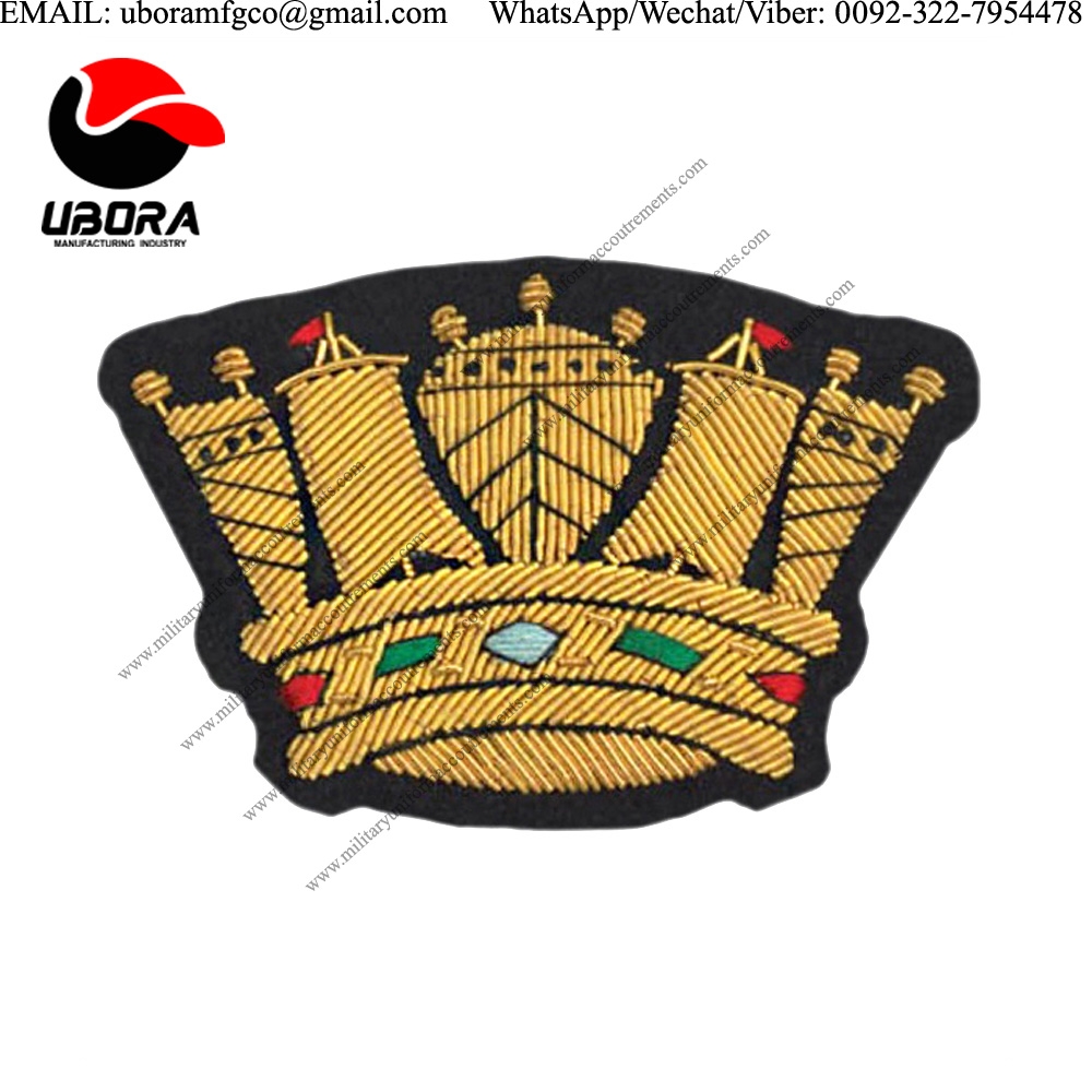 high quality badge Hand Made Bullion Wire Blazer Badges Crown royal navy blazer badges, naval hand 